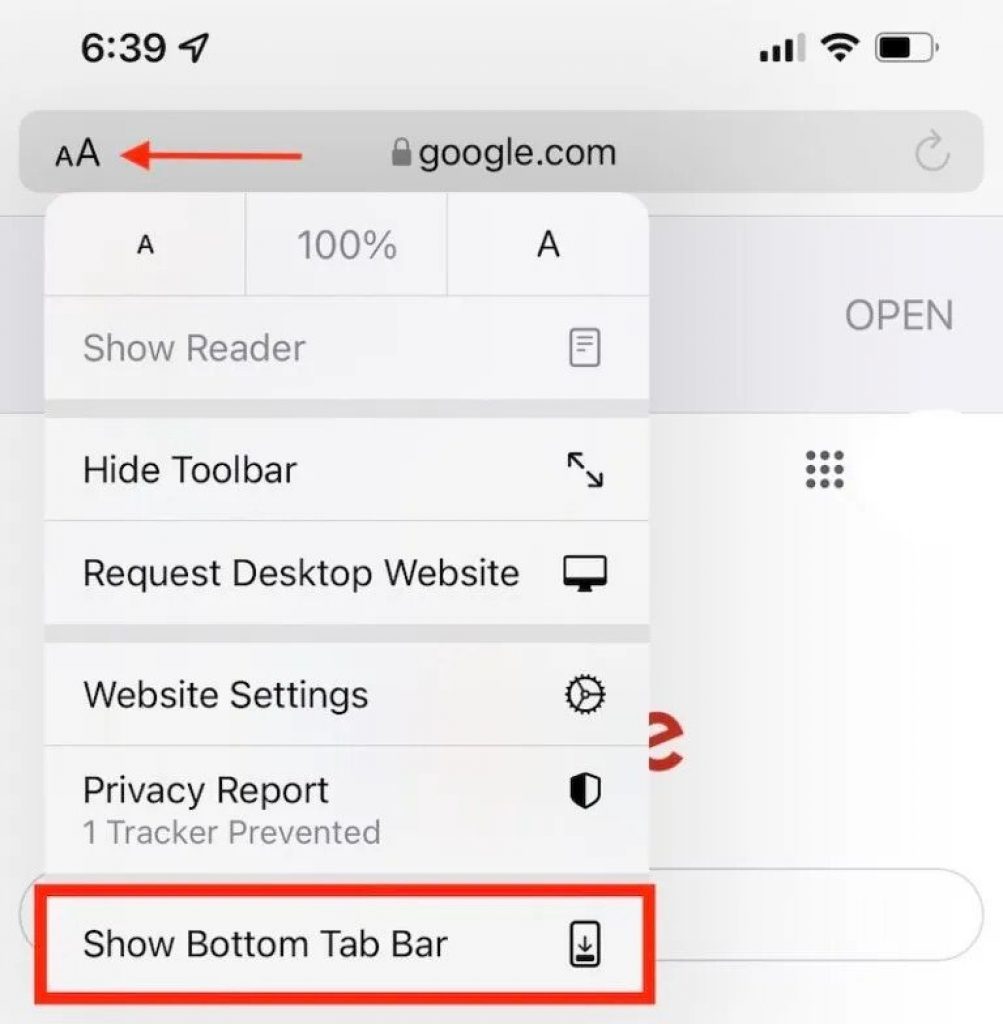 how to put safari search bar on top